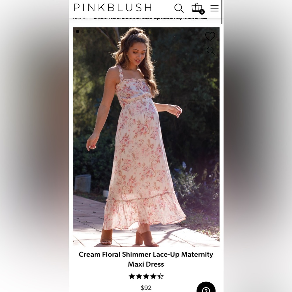Baby Shower Cream Floral Shimmer Lace-Up Maternity Maxi Dress